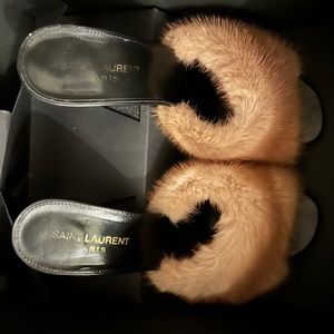 YSL Real Mink Mules (Worn Only Twice)